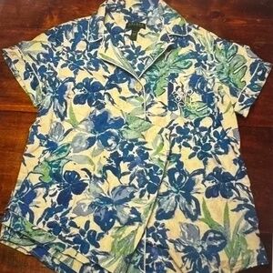 Lauren Ralph Lauren PJ cotton short set blue green floral size large